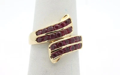 14K YG Yellow Gold Modern Pink Spinel Split Ring Womens Size 7 3.8g #2228 - Image 1 of 4