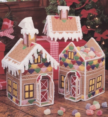 Plastic Canvas Patterns ENCHANTED COTTAGE Gingerbread House RIBBON CANDY - Image 1 of 3