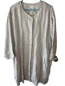 EILEEN FISHER ORGANIC LINEN STRIPE BUTTON-UP JACKET SZ 2X - Picture 1 of 5