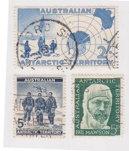 (K141-67) 1957 Australia Antarctic  AAT mix of 3 stamps 5d and 2/- (BQ) - Bild 1 von 1
