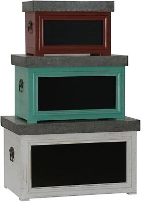 JUEGO BAÚL TIZA ESENCIAL PARA EL HOGAR COFRES DE ALMACENAMIENTO (3) ROJO VERDE BLANCO S M L Foto 1 de 4