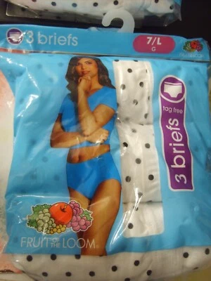 3 PR LADIES~FRUIT OF THE LOOM~FULL BRIEF~COTTON PANTIES~SZ 7~NIP~WHITE/BLACK DOT - Image 1 of 4