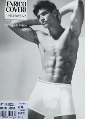 12 BOXER UOMO COTONE BIELASTICO EB1000 ENRICO COVERI ELASTICO ESTERNO COLORI ASS - Immagine 1 di 2