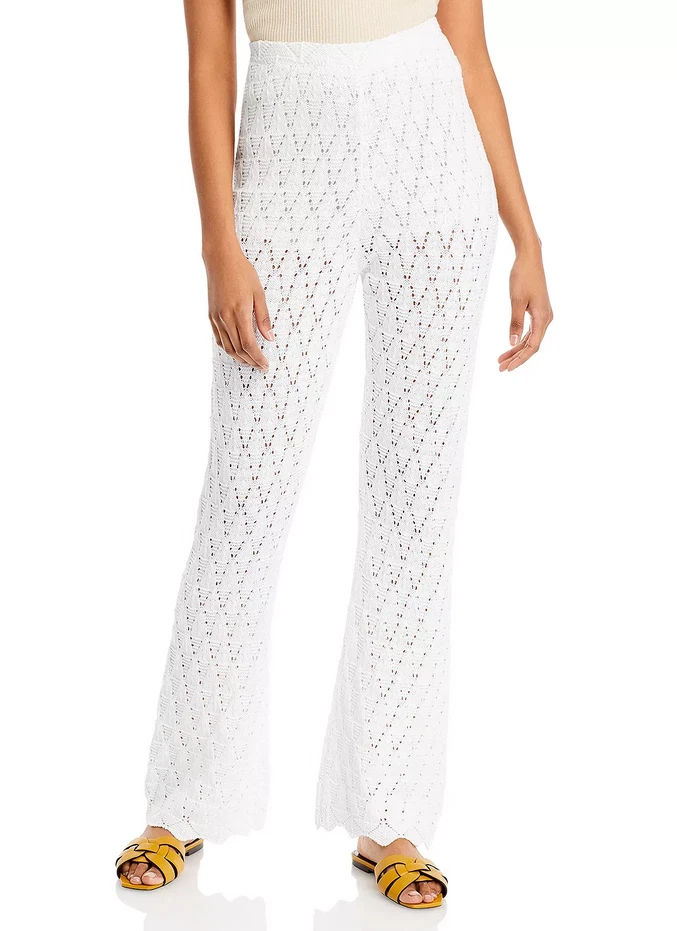 WAYF BRB Pointelle Flare Leg Pants White Size S 3667