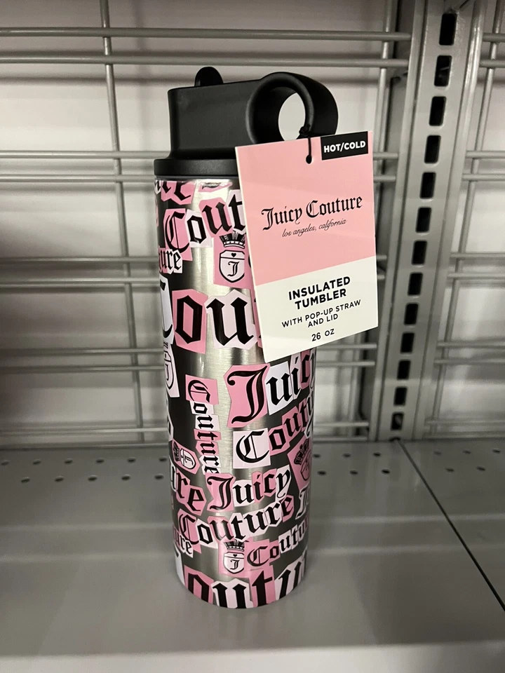 Vaso aislante de acero inoxidable Juicy Couture 26 OZ CALIENTE/FRÍO rosa negro blanco Foto 1 de 1