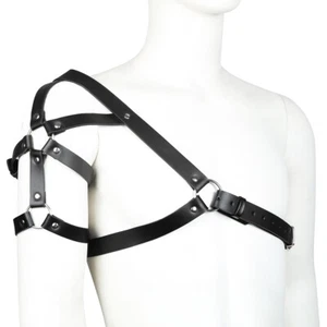 Sexy Men Faux Leather Armor Buckles Body Chest Harness Shoulder Straps Clubwear - Picture 1 of 9