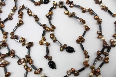 Ancien Collier 3 Rangs en Pâte de Verre à Réparer Manque le Fermoir Long.86cm - Photo 1/4