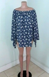 Sexy Diva Women's Soft Floral Print Denim off the Shoulder Top Long Sleeve - Picture 1 of 7