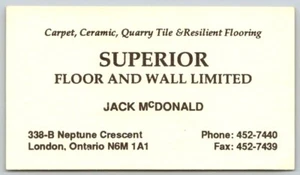 Business Card London ON Superior Floor Wall Ltd Jack McDonald Carpet Ceramic - Picture 1 of 2