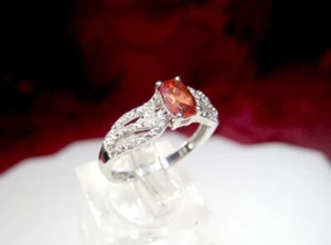 14K WHITE GOLD OVAL GARNET WITH DIAMOND ACCENTS BAND RING SIZE 7.25 - Picture 1 of 11