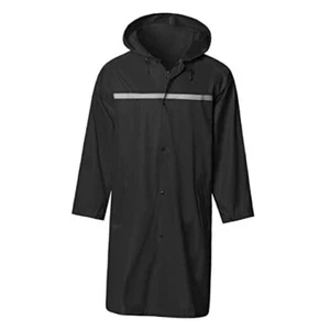 Mens Long Hooded Safety Rain Jacket Waterproof Emergency Raincoat Large Black - Picture 1 of 6