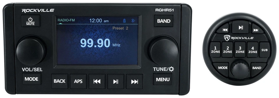 Rockville RGHR51 5 Zone Single Din Marine Receiver Bluetooth/Radio/Wired Remote - Image 1 of 4