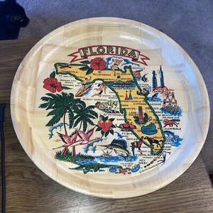 Bandeja para servir vintage de bambú tejida FLORIDA 13" con mapa/puntos de referencia - ¡Excelentes imágenes! - Imagen 1 de 4
