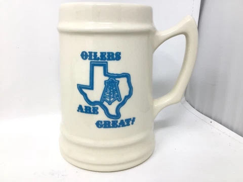 HOUSTON OILERS NFL Football Ceramic Beer Mug Stein Cup Go Big Blue Made in USA Cover