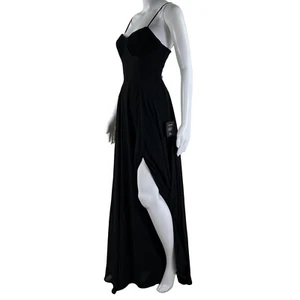 Lulus NWT M Black Cause for Commotion Fairy Goth Dress Pleated Bustier Witchy - Picture 1 of 14