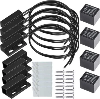 ZREE 4er Set Magnetischer Reedschalter NC Verkabelt Montiert Kontaktschalter Schwarz