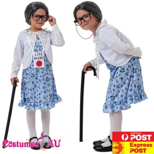 Girls Little Grandma Costume Old Lady Granny 100 Days Of School Child Kids Dress - Picture 1 of 12