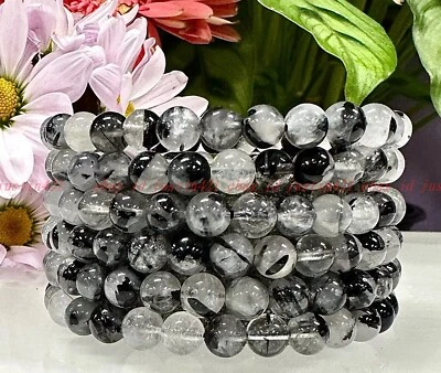 Wholesale 6 Pcs Black Quartz Rutilated 7.5” Crystal Healing Stretch Bracelet - Image 1 of 4