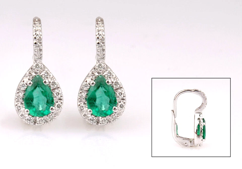 Ohrringe aus Gold Weiß 18 CT 750 Mit Smaragde 1,02 und Diamanten 0,23 (588) - Bild 1 von 1