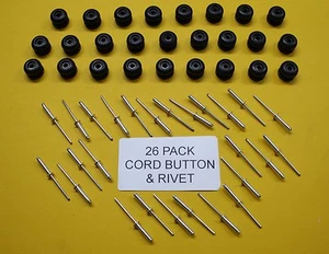 26 Pack CORD BUTTONS (Bell) BLACK + RIVETS FOR 7' X 4' TRAILER COVER (TNSAC17) - Picture 1 of 3