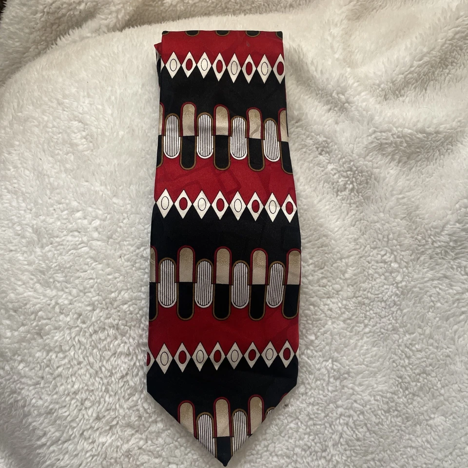 Ottimo Uomo 手工艺术装饰 100% 真丝领带黑色红色面霜 — 第 1/4 张图片