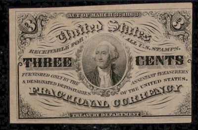 3 Cents Third Issue Fractional Currency fr. 1226 Light Portrait Background - Image 1 of 3