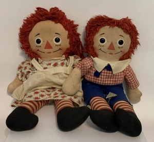 Vintage Set of Raggedy Ann & Andy 20” Dolls Rag Doll Knickerbocker Toy Company - Picture 1 of 21
