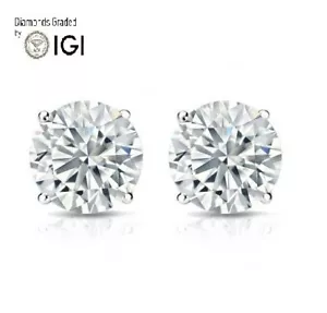 Round 6.00 ct Solitaire 18K White Gold Studs Earrings, Lab-grown IGI Certified - Picture 1 of 13