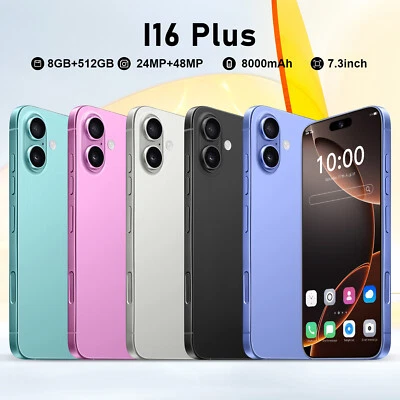 i16 Plus Mobile Smartphone Android Unlocked Global 6.8" 8+512GB 8000mAh 24+48MP - Image 1 of 4