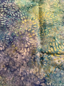 1 Yard x WOF (38”ish) of Cotton Batik Fabric In Blues, Greens and Yellow - Picture 1 of 1