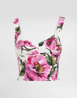 Nuevo con etiquetas Top corto Dolce & Gabbana blanco/peonía estampado bustier talla 40/US 4 Foto 1 de 4