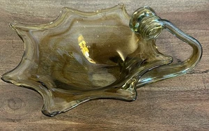 Vintage MCM Kunst Glas mundgeblasen Bernstein Wirbel Griff Süßigkeiten Schale Schüssel - Bild 1 von 17