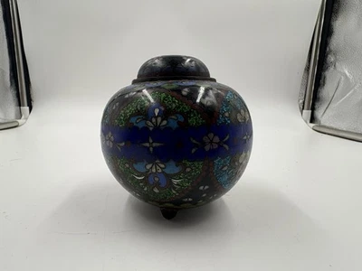 Rare Unique Antique Japanese C.1900 Meiji Cloisonné Enamel Box Flowers Plants - Image 1 of 4