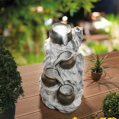 esotec Solar Fels-Kaskadenbrunnen, Höhe 48cm, Akku und LED licht outdoor 101321 - Bild 1 von 4