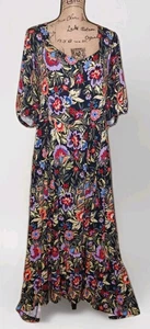 Terra & Sky - Black w/Bold Floral Print Knit Maxi Dress - Size 3X 24W-36W - Picture 1 of 3