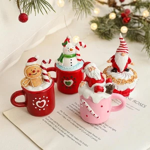 Weihnachten Tasse Form Desktop Ornament - Weihnachtsmann & Schneemann Harz Figur Xmas - Bild 1 von 20