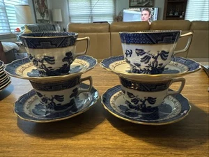 Royal Doulton Booths Real Old Willow 4 Cups And 4 Saucers - Picture 1 of 6