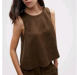 Seed Heritage Core Linen Shell Top Tank Top Womens 6 Taupe Sleeveless Blouse - Picture 1 of 14