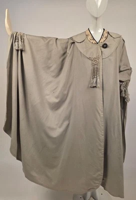 EDWARDIAN DOVE GREY CASHMERE CLOAK CAPE W EMB + RICH SOUTACHE TASSEL TRIM - Image 1 of 4
