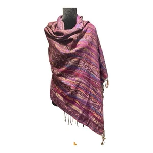 100% Cashmere Scarf Wrap Large 71"x26" Purple Maroon Fringe EUC - Picture 1 of 5