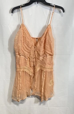 Blusa Cami Para Mujer Free People Gasa Melocotón Borde de Encaje Botón Frontal Grande Nueva con Etiquetas Foto 1 de 4