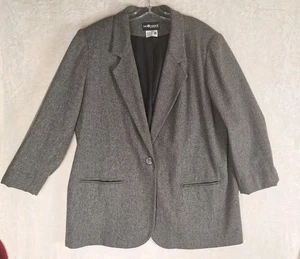 Sag Harbor Damen Gr. 20 W 70% Wollmischung Blazer Jacke grau ein Knopf gefüttert - Bild 1 von 13