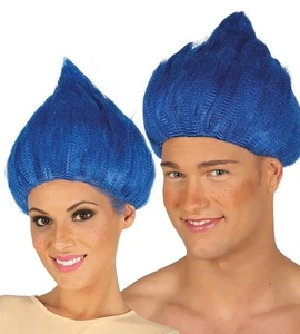 Adults Troll Doll Style Blue Wig Vintage 1990s Fancy Dress Costume Accessory - Picture 1 of 1