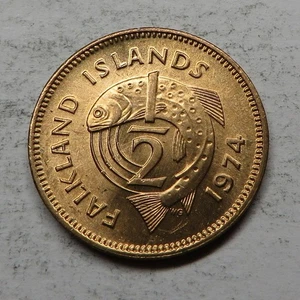 Isole Falkland 1/2 penny 1974 bronzo KM#1 UNC - Foto 1 di 2