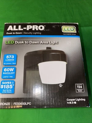 Cooper All-Pro FES0650LPC Bronze LED Porch Light Dusk to Dawn Area Light - Image 1 of 4