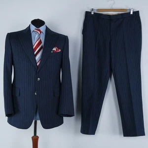 Mens Vintage Striped Suit 42S US Size Trousers W35 L29 BORSE Wool 2 Wide Lapels - Picture 1 of 22