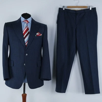 Mens Vintage Striped Suit 42S US Size Trousers W35 L29 BORSE Wool 2 Wide Lapels - Image 1 of 4