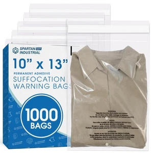 - 10" X 13" (1000 Count) Self Seal Clear Poly Bags with Suffocation Warning f... - Picture 1 of 7