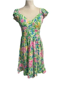 Lilly Pulitzer Size 8 Bayleigh Flutter Sleeve Dress Green Floral Women’s Hemmed - Picture 1 of 11