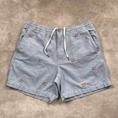 Polo Ralph Lauren Oxford Shorts Mens M Blue Flamingo Logo Prepster Elastic Waist - Image 1 of 4
